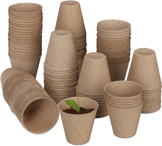 1224x kweekpotjes in set, biologisch afbreekbaar, voor planten, stekpotjes, cellulose, H: 5 cm, beige