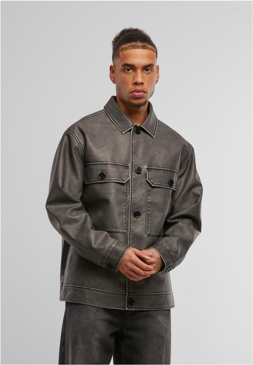 Urban Classics Synthetic Vintage Leather Shirt Jacket Kunstlederen jas XL Zwart