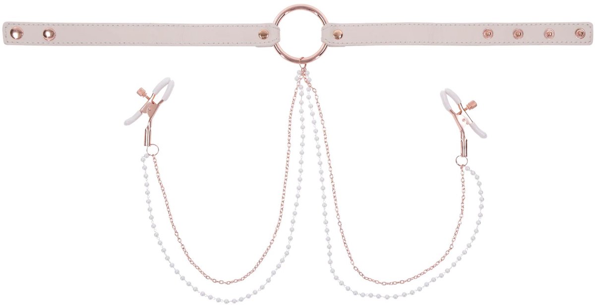 Sportsheets – S&M Peaches ‘n CreaMe Halsband met Tepelklemmen – Cream