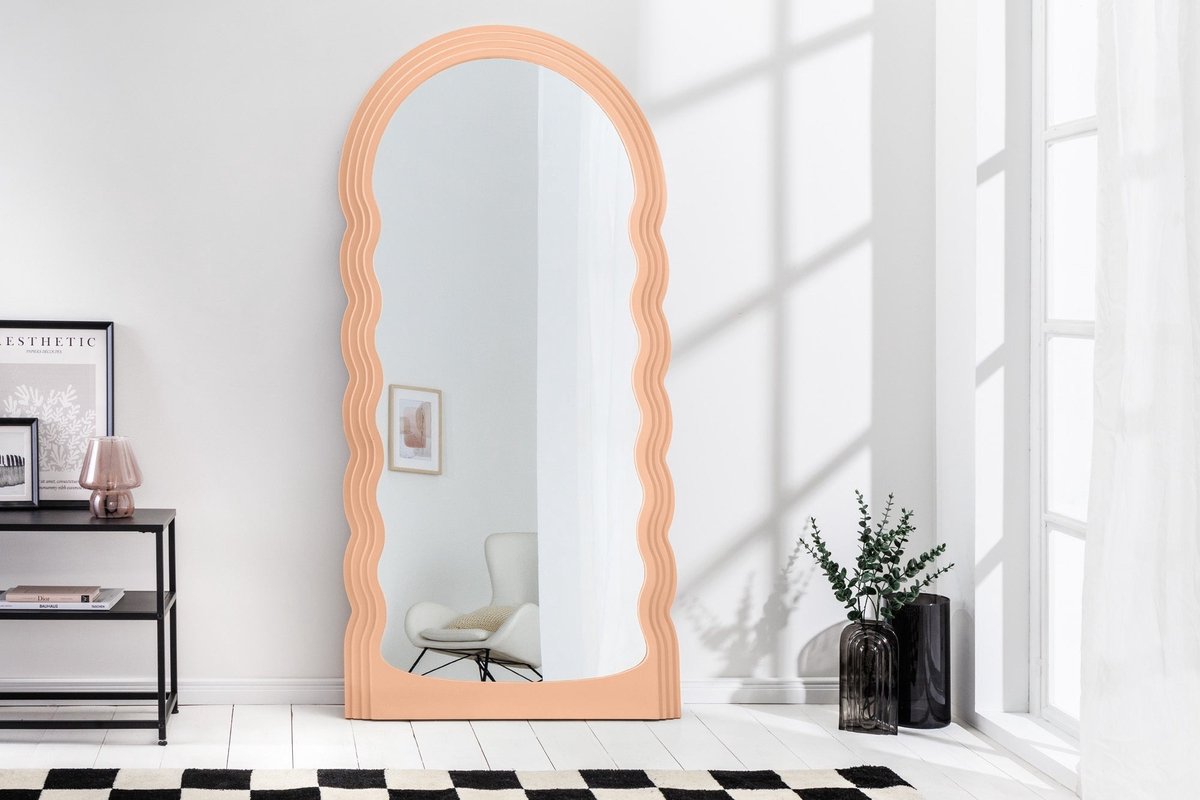 Design Wandspiegel WAVE 160cm abrikoos pastel ronde boogspiegel - 44677