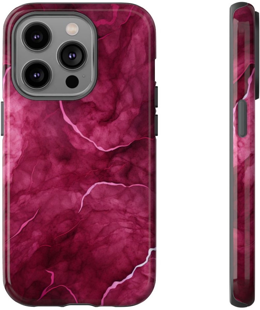 Abstracte Bourgondische Marmerstructuur – Telefoonhoesje Geschikt voor iPhone 14 Pro