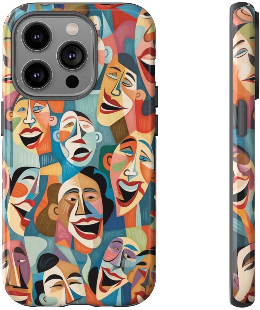 Kleurrijke Abstracte Lachende Gezichten – Telefoonhoesje Geschikt voor iPhone 14 Pro
