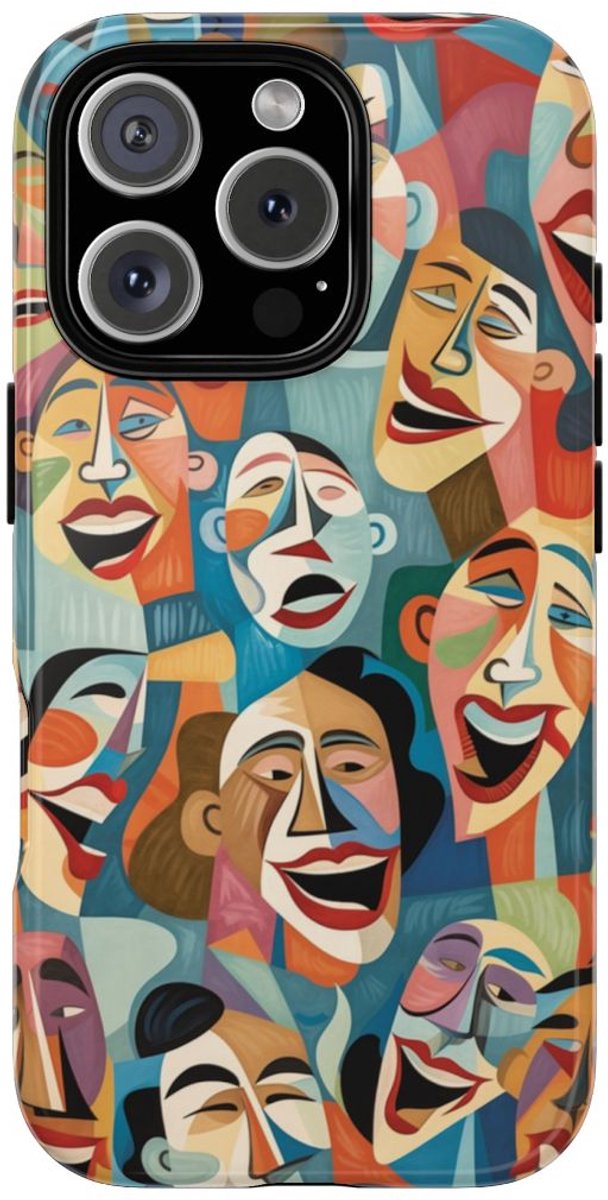 Kleurrijke Abstracte Lachende Gezichten – Telefoonhoesje Geschikt voor iPhone 16 Pro