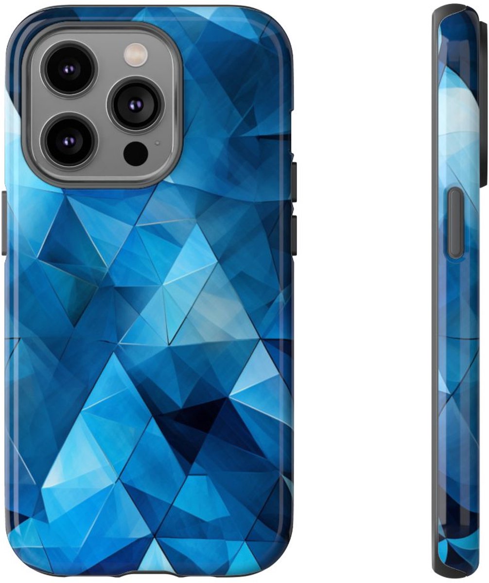 Blauw Geometrisch Driehoekenpatroon – Telefoonhoesje Geschikt voor iPhone 14 Pro