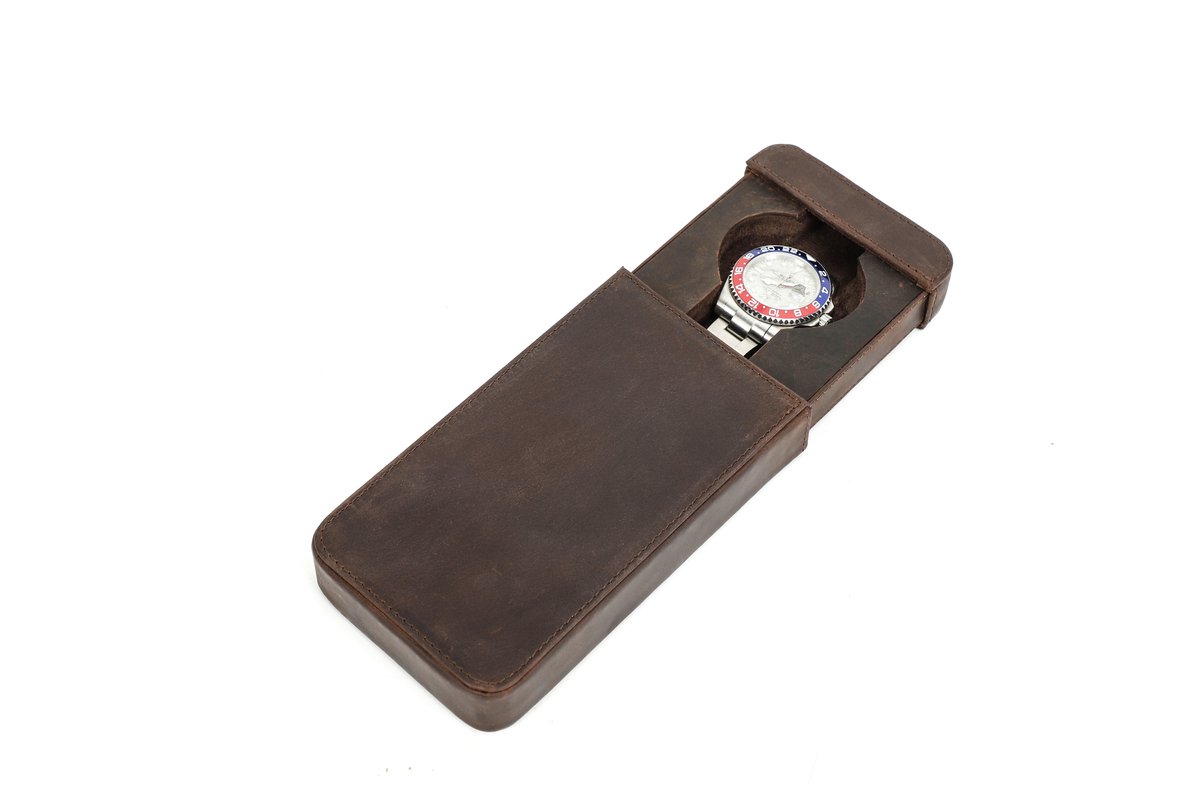 Timezone - Leren doos voor 1 Horloge - Horloge Reisetui - Horloge Rol - Horloge Case