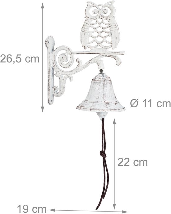 Relaxdays 2x sonnette en fonte - cloche de jardin chouette - sonnette murale - décoration de jardin vintage - blanc