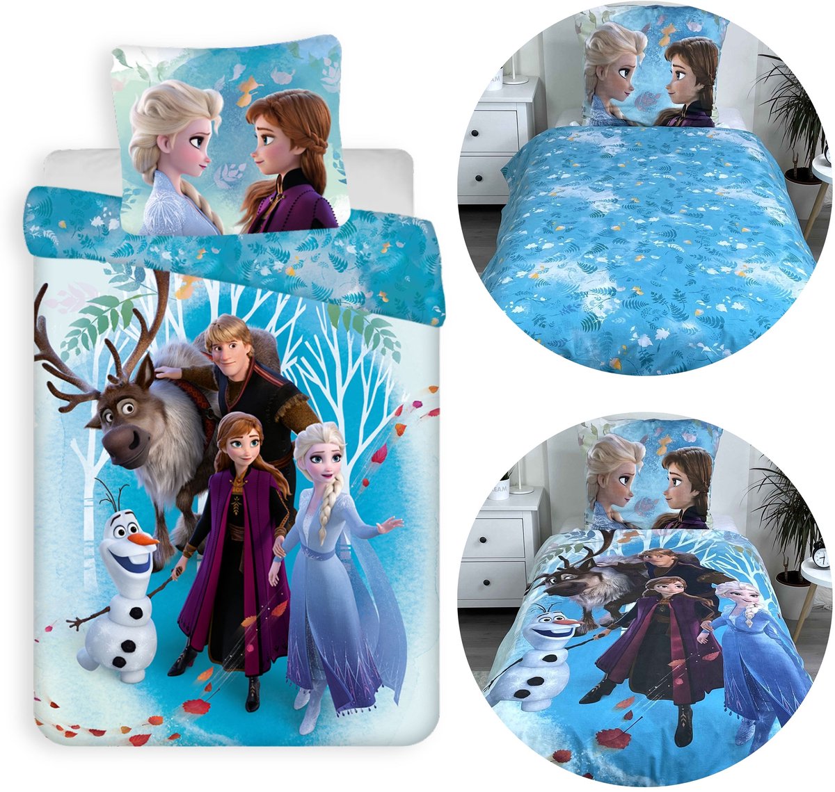 DISNEY Frozen Blauw DUBBELZIJDIG, kinderbeddengoed met rits, 100% KATOEN 160x200+70x80cm OEKO-TEX