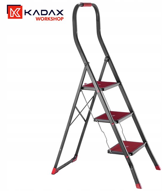 Trapleuning Inklapbare KADAX Inklapbare stalen ladder, zwart-rode trapladder met draagvermogen ...
