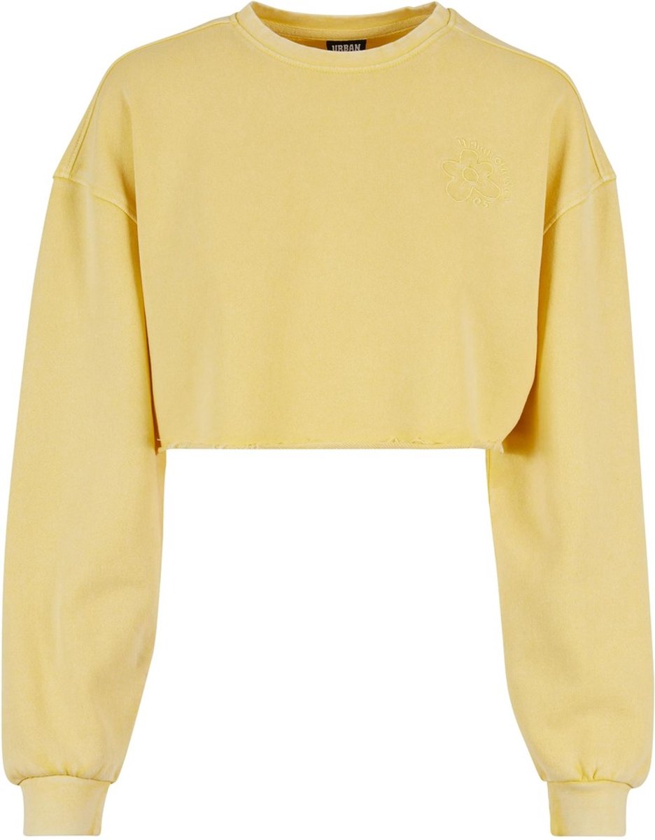 Urban Classics Cropped Flower Embroidery Terry Crewneck sweater/trui 3XL Geel