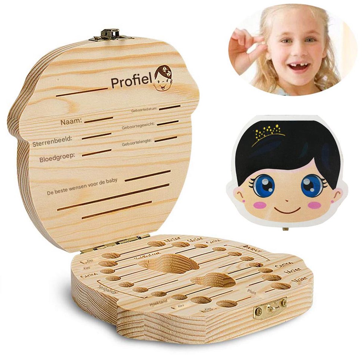Baby Tooth Box Keepsake - Houten Tandendoos - Melktanden Bewaren - Handgemaakt Baby Cadeau - Meisjes - Tandendoos Fee - Hout - 1 stuk