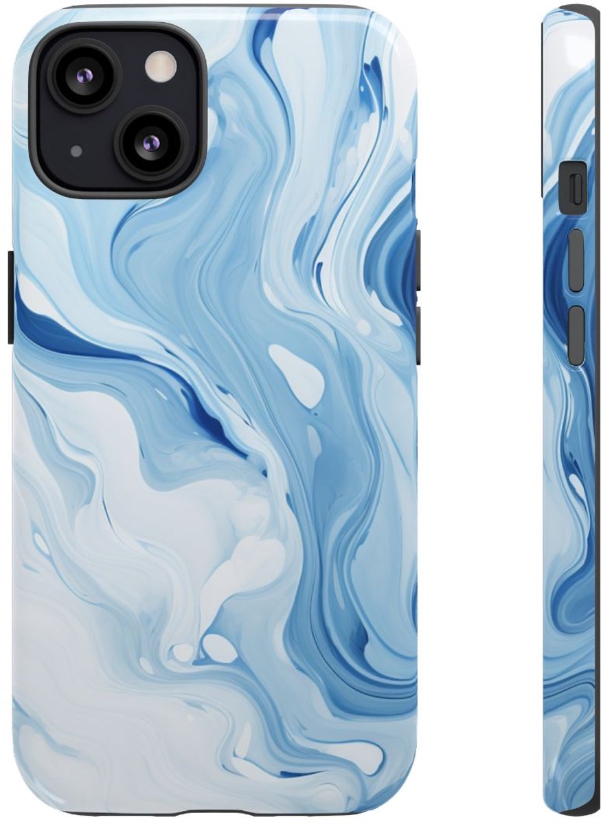 Blauw-Witte Marmerwerveling – Telefoonhoesje Geschikt voor iPhone 13