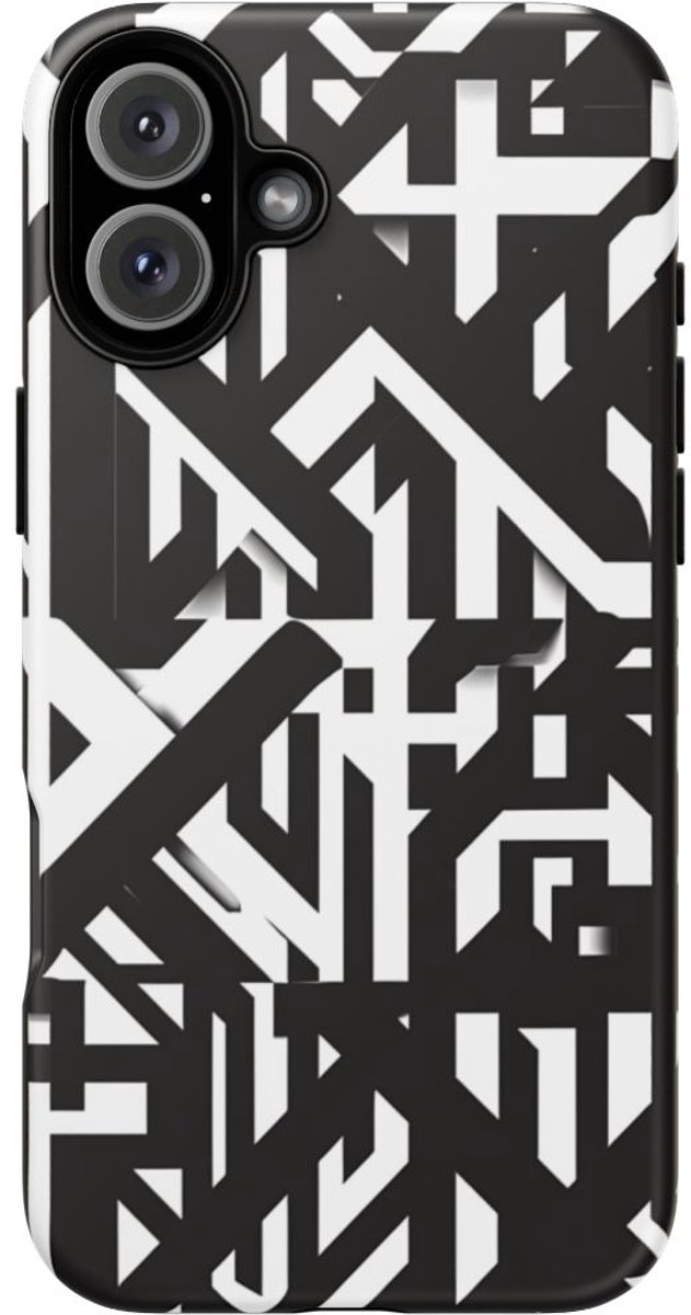Zwart-Wit Geometrisch Patroon – Telefoonhoesje Geschikt voor iPhone 16 Plus