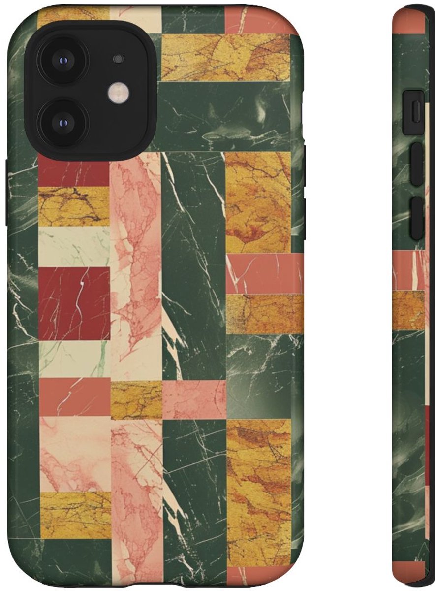 Retro Marmerpatroon in Geometrische Blokken – Telefoonhoesje Geschikt voor iPhone 12