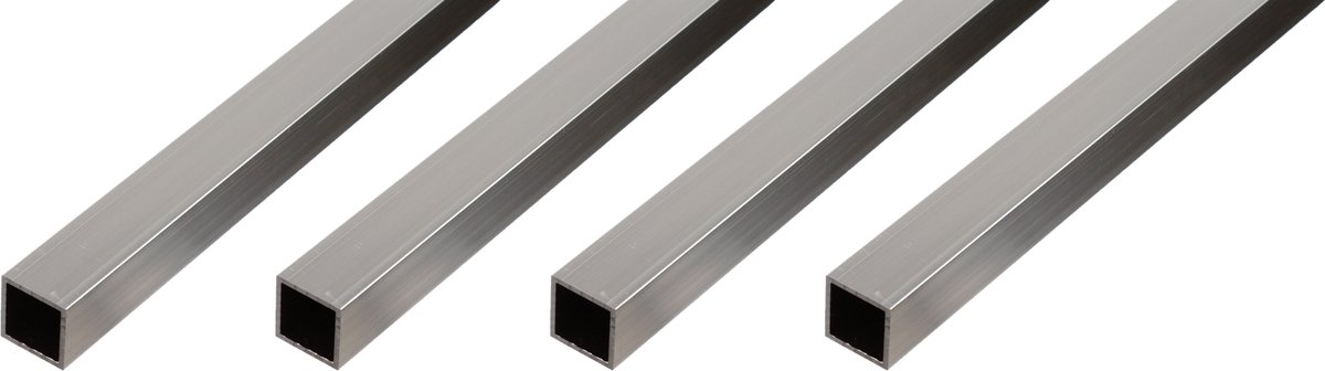 Alberts 4 x BA-Profil, vierkante buis, aluminium, naturel, 25 x 25 x 1,5 mm, lengte 1 m