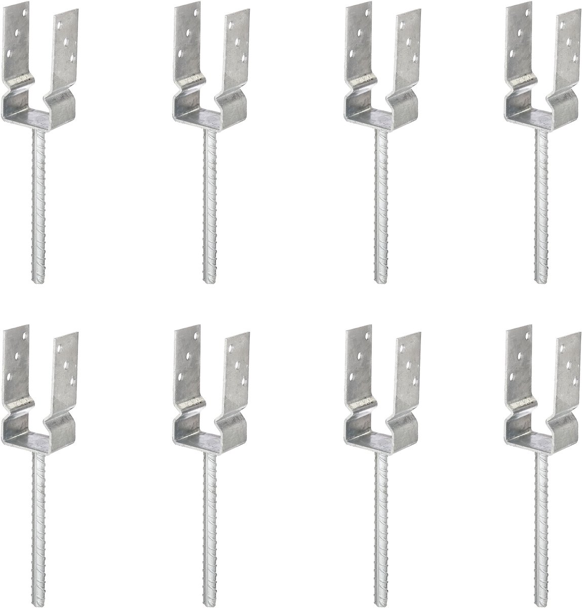 Alberts 8 x U-paaldrager voor inbetonneren, Riffelstahl-betonanker, 71x71 mm, thermisch verzinkt