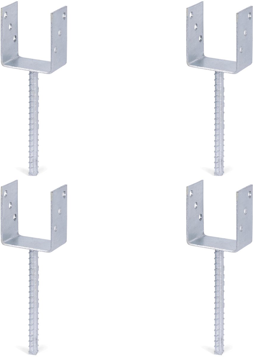 Alberts 4 x U-paaldrager mit Riffelstahl-betonanker, 91x104 mm, betonanker 200 mm, thermisch verzinkt, voor inbetonneren