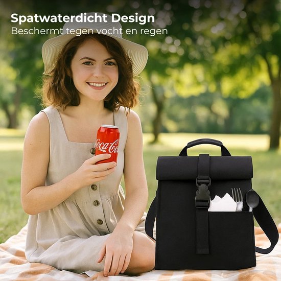 Lomera Koeltas Schoudertas - Spatwaterdicht - Thermisch Geïsoleerd - Lichtgewicht Koeltas - Voor 12 Blikjes - Afsluitbare Koeltas - Verstelbare Schouderband - Insteekvak Achterzijde - Oxford Cloth Materiaal - Zwarte Koeltas van Merkloos — afbeelding 3