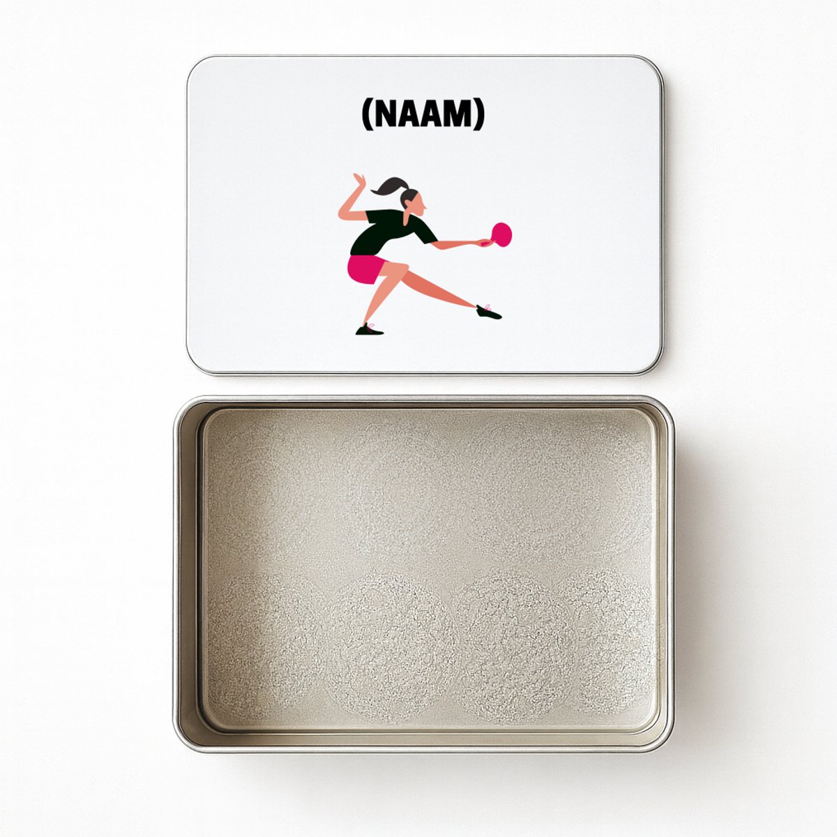 Hacebo® - Tafeltennis met eigen naam koektrommel rechthoekig - Sport - Tafeltennisser - koekblik – koektrommels – bewaarblik - snoeptrommel - Ping pong - koek trommel - 20 x 13 CM