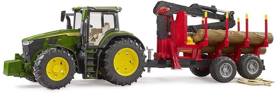 Bruder 03154 John Deere 7R 350 Tractor met Aanhanger en 4 Boomstammen - Realistische Details, Openende Deuren, Functionele Laadkraan, Geschikt voor Kinderen vanaf 3 Jaar van BRUDER — afbeelding 2