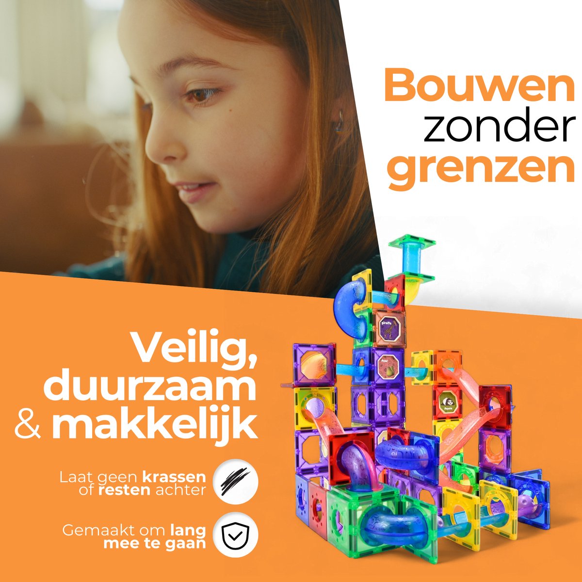 Magna Minds - Magnetic Tiles - Knikkerbaan - 105 stuks - Magnetisch Speelgoed - Constructie speelgoed - Magnetische tegels - Montessori speelgoed - Magnetic toys - Magnetische bouwstenen - Speelgoed Kinderen — afbeelding 7