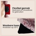 Détail de la connexion et de la housse lavable du coussin chauffant.