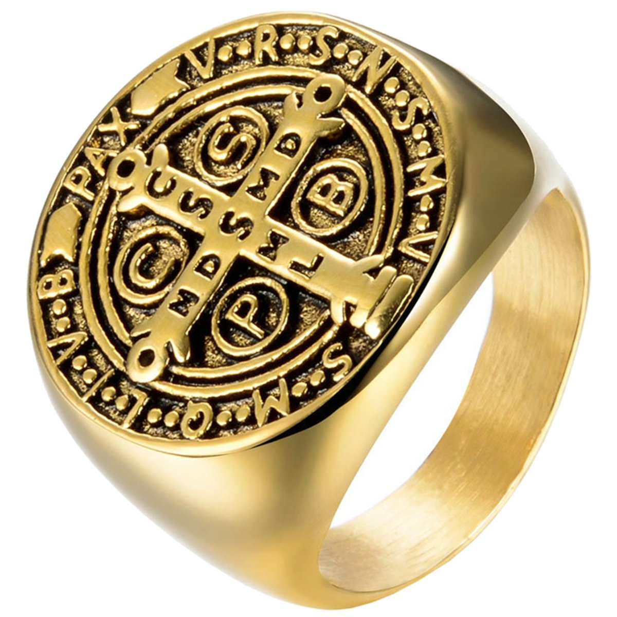 Zegelring Heren Edelstaal Holy Medal Cross-21.5mm