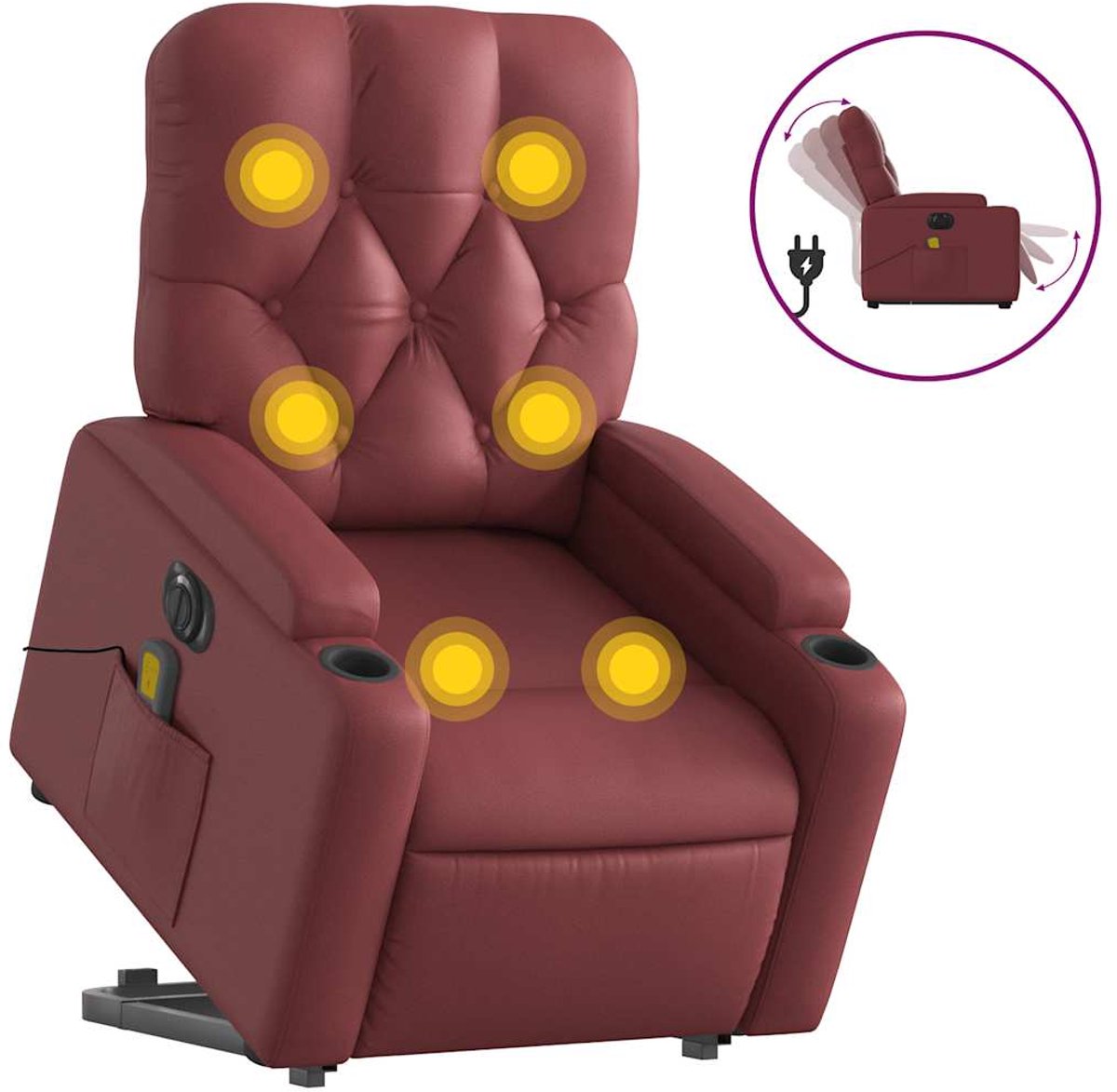 vidaXL Sta-op-massagestoel - elektrisch - kunstleer - wijnrood