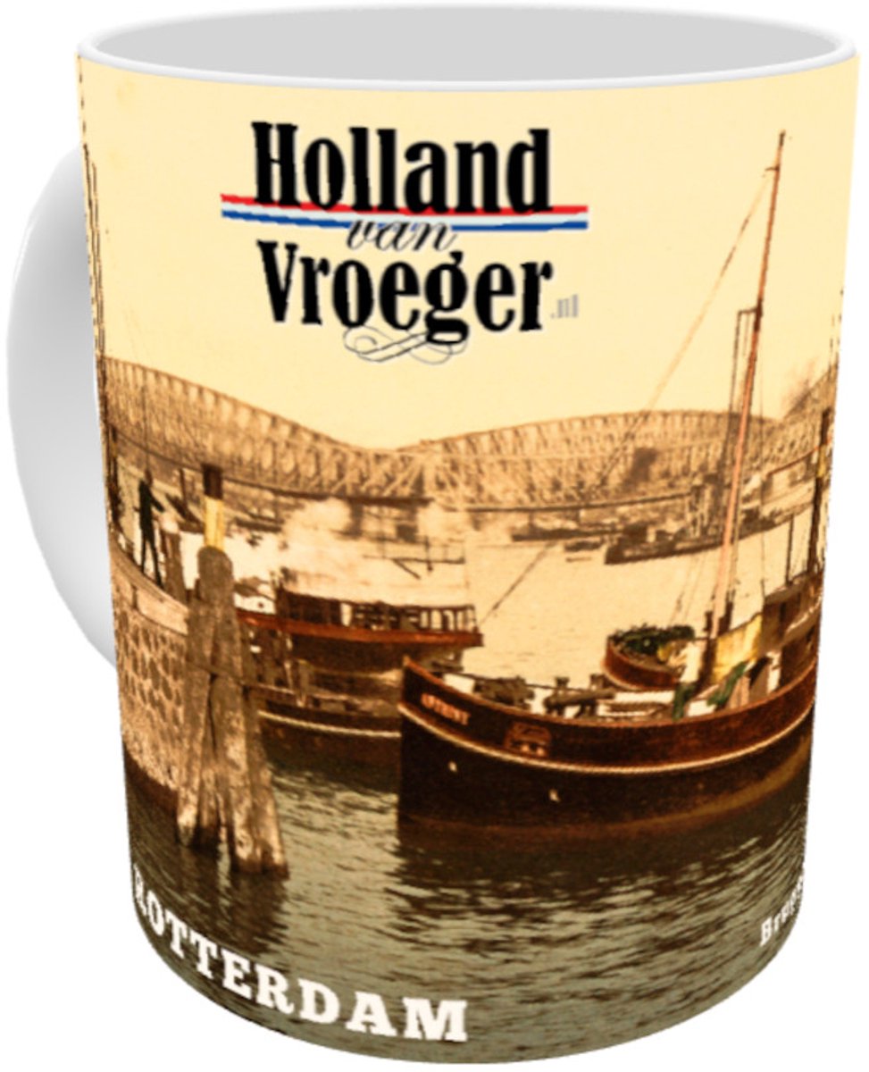 Oud Stadsgezicht Rotterdam Bruggen en Boten over de Nieuwe Maas - Oude Antieke Holland van Vroeger Foto Print op Mok - 330 ml