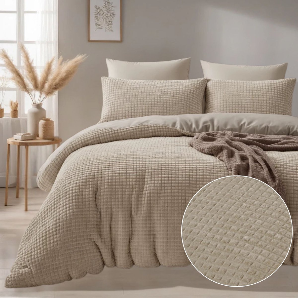 Droomtextiel Teddy Dekbedovertrek Block Taupe - 140x200/220 cm - Super Zacht