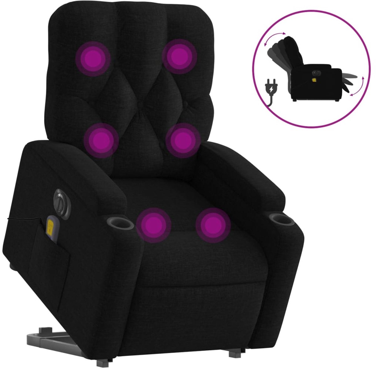 vidaXL Sta-op-massagestoel - elektrisch - verstelbaar - stof - zwart