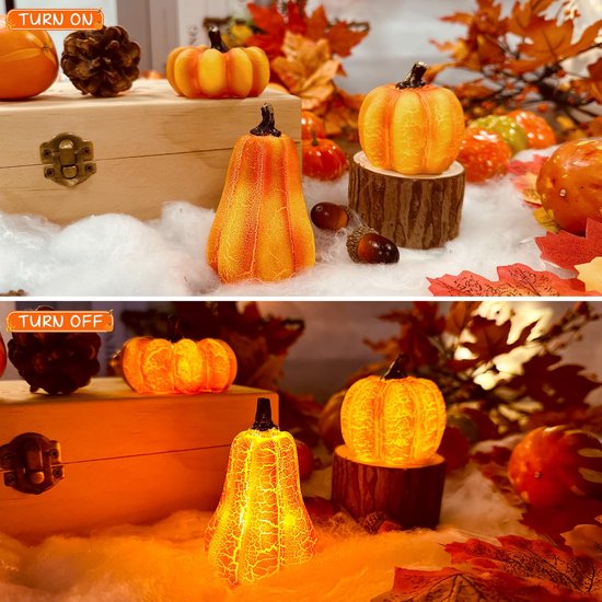 Lot De 3 Lanternes Citrouille LED - Décoration Automne Et Halloween - Lumière Chaude, Piles Incluses - 9