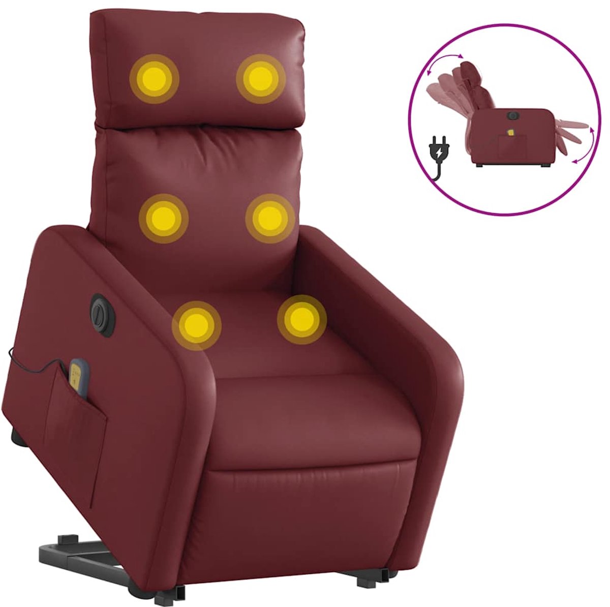 vidaXL Sta-op-massagestoel - elektrisch - kunstleer - wijnrood
