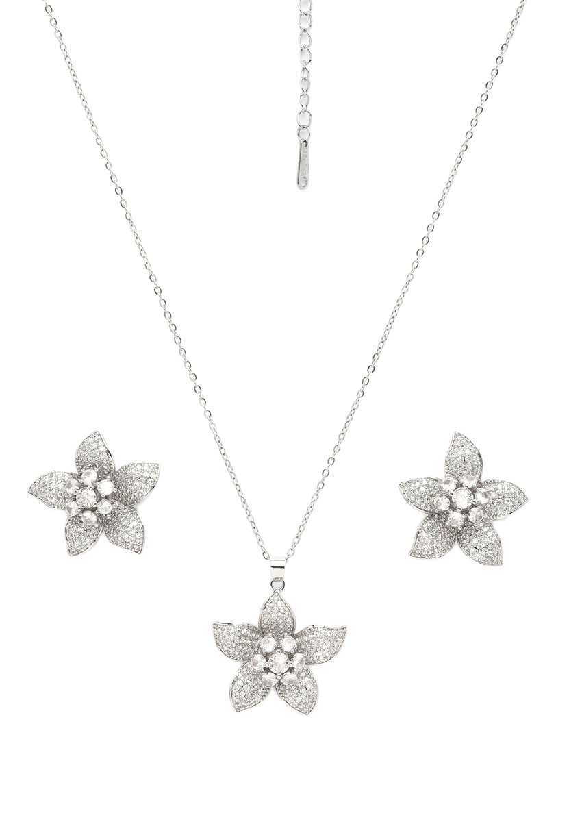 AVANT-GARDE PARIS Silver Bloom set - sieraden met bloempendant en bijpassende oorbellen - 2 stuks - rhodium plating