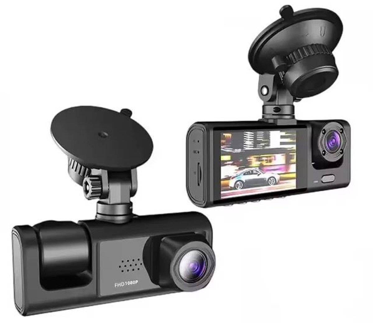Dashcam 3-in-1 Lens, HD 1080P – Voor, Achter & Binnen Camera – Nachtzicht, G-Sensor, Parkeerbewaking, Loop Recording – Universele Car DVR Video Recorder