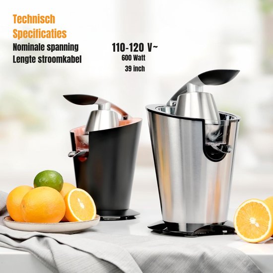 SCH® Citruspers electrisch - Citruspers - Sinaasappelpers - Zilver- 20 cm x 20 cm x 31 cm van SCH® — afbeelding 3
