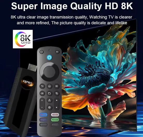 Streaming Box Android TV 4K UHD | F8PRO | Google TV HDMI Stick | 16GB | 2GB RAM | Chromecast Ingebouwd | Google Stemassistent Compatibel | Dolby Atmos | Stickformaat | Zwart