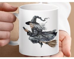 Mok Heks op Bezemssteel Mug, Mobiele Heks Beker, Grappige Halloween Mok, Eigentijdse Heks, Nieuwigheid Koffiemok, Hekserij Mok