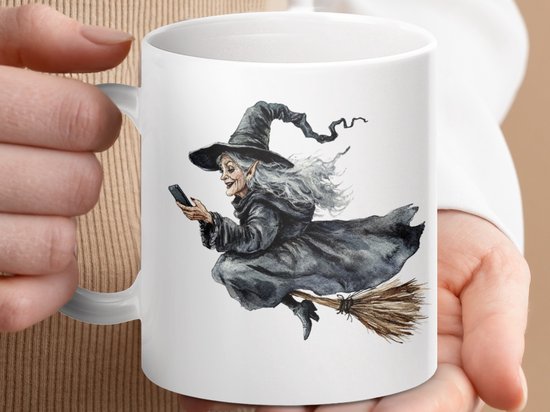 Mok Heks op Bezemssteel Mug, Mobiele Heks Beker, Grappige Halloween Mok, Eigentijdse Heks, Nieuwigheid Koffiemok, Hekserij Mok