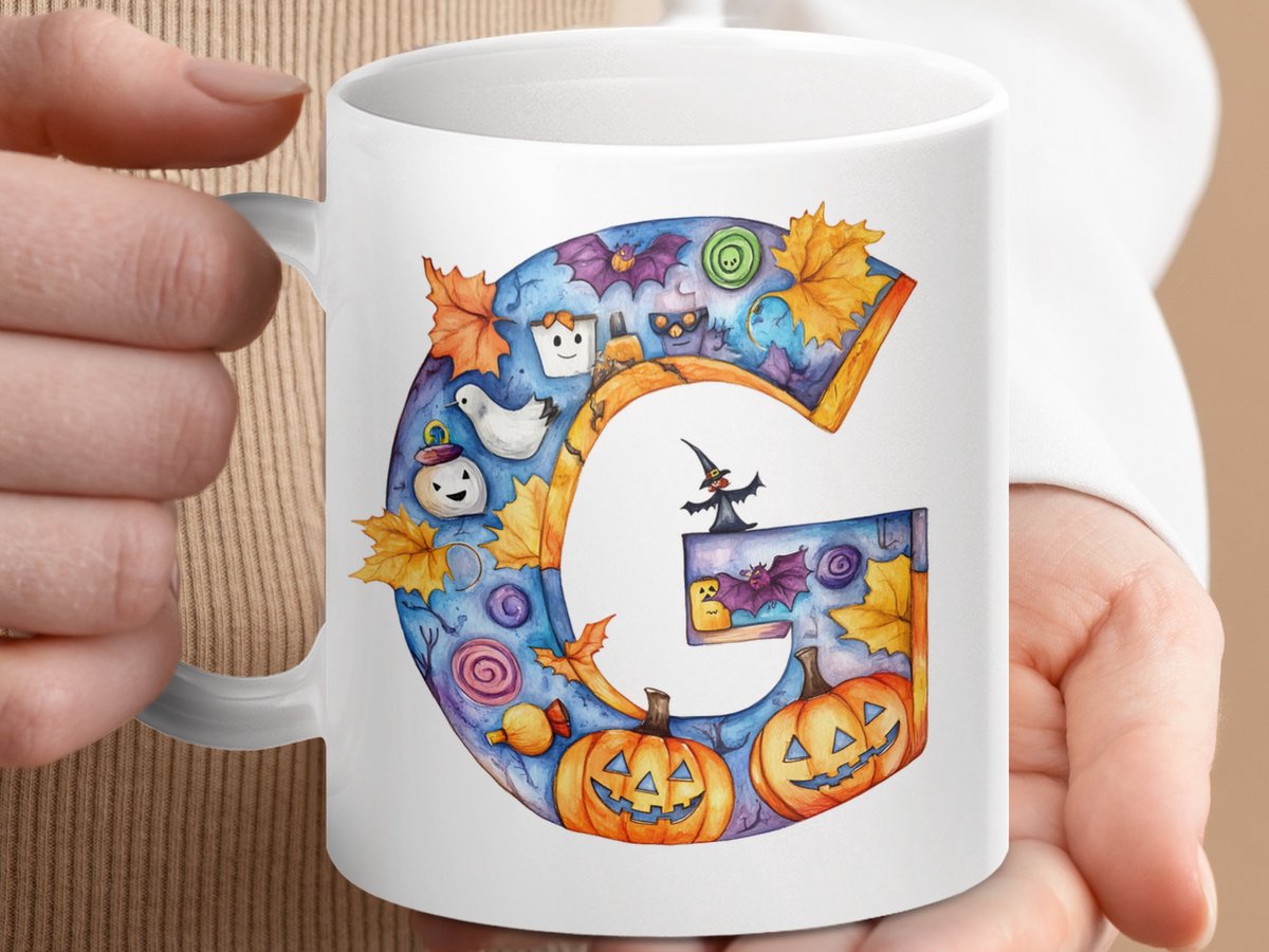 Mok Halloween Letter G, Initial Mug, Spooky Season Decor, Gift Ideas, Fall Decor, Autumn Vibes, Personalized Mug, Letter Mug