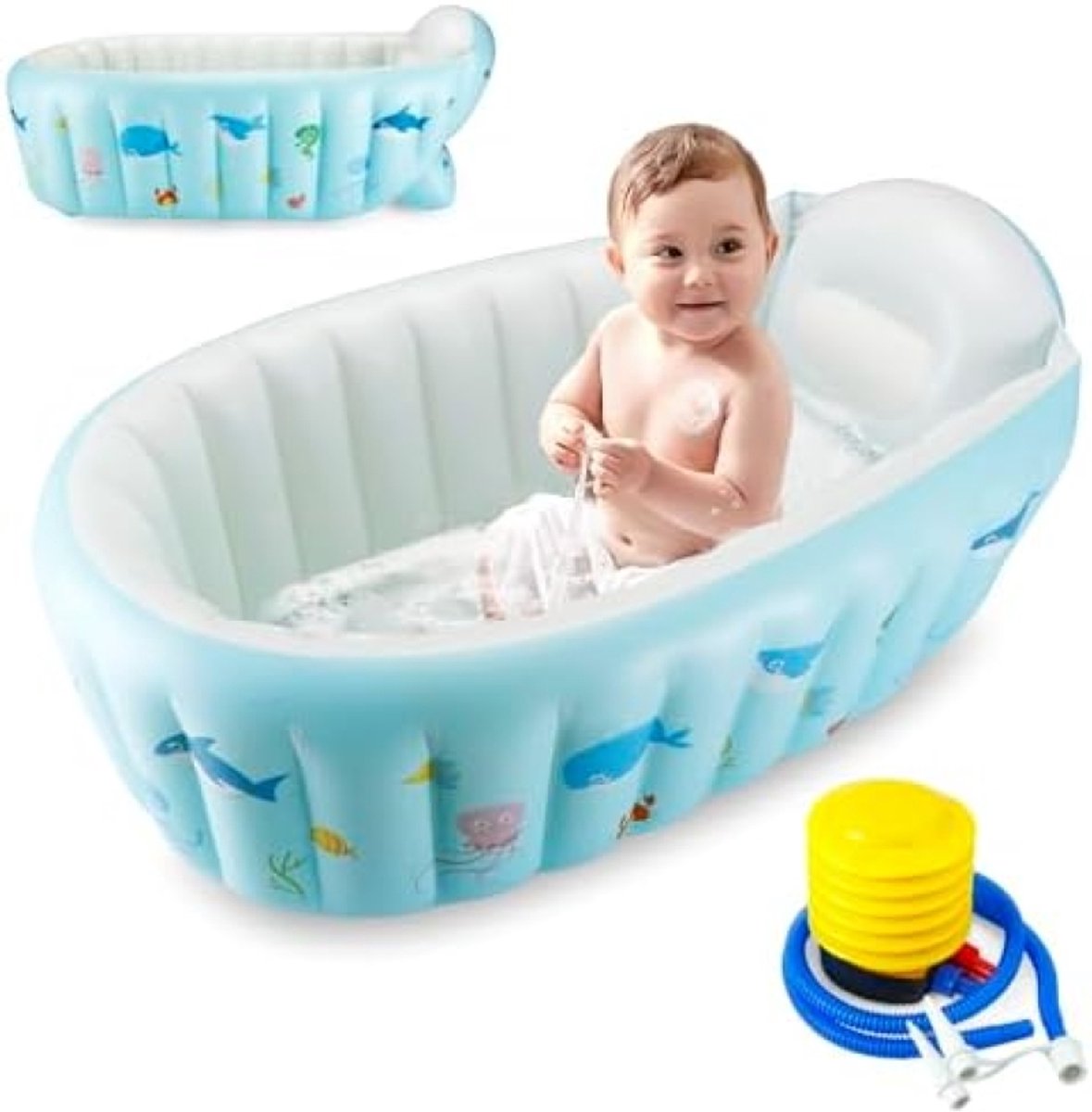 PromoHome Draagbare Opblaasbare Baby Badkuip met Ingebouwde Luchtpomp - Veilig en Comfortabel Babybad voor Pasgeborenen en Peuters - Kleurrijk Design