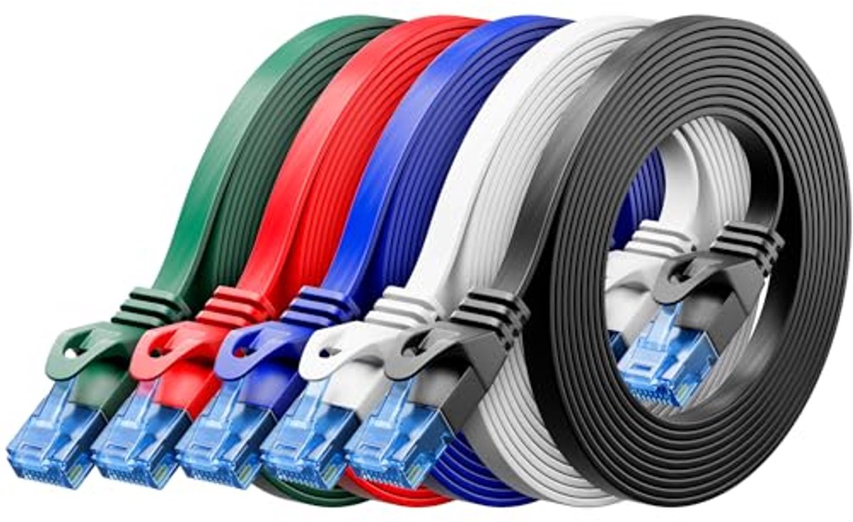 Image of 1m CAT6 Flat Netwerkkabel - Gigabit LAN Ethernet Patch Kabel voor Internet Router en Switch - Dunne en Flexibele Kabel - Probleemloos Leggen Onder Laminaat