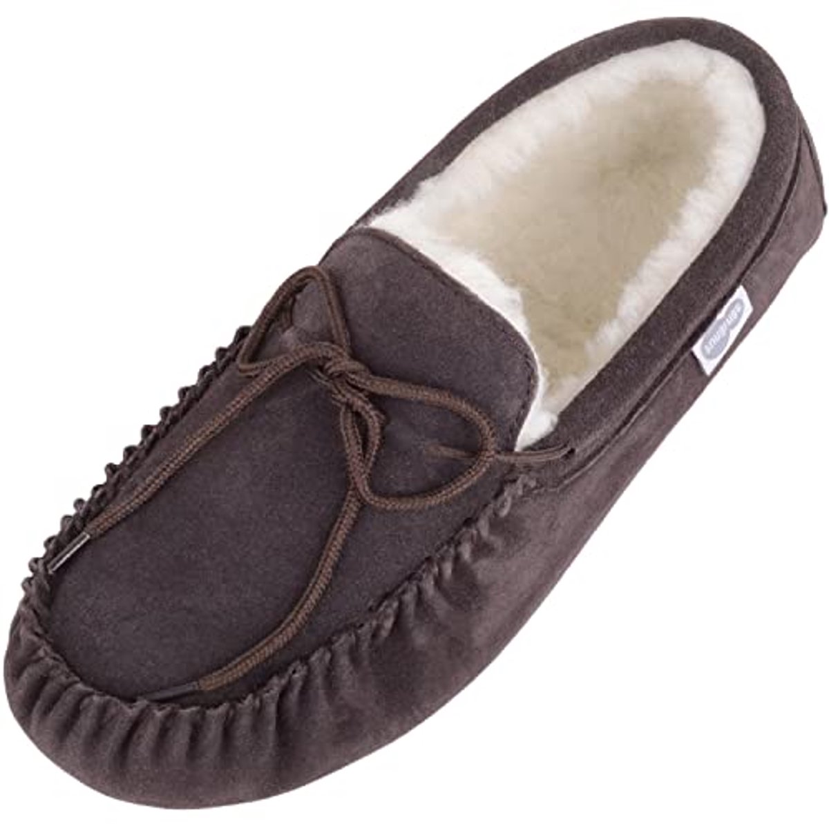 Heren Wollen Gevoerde Suede Mocassin Slipper Donkerbruin