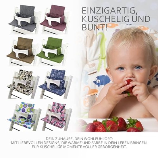 Vervangende hoes voor zitkussen en stoelverkleiner - Compatibel met Tripp Trapp kinderstoel - Grijs Rood Vogels van Ukje — afbeelding 4