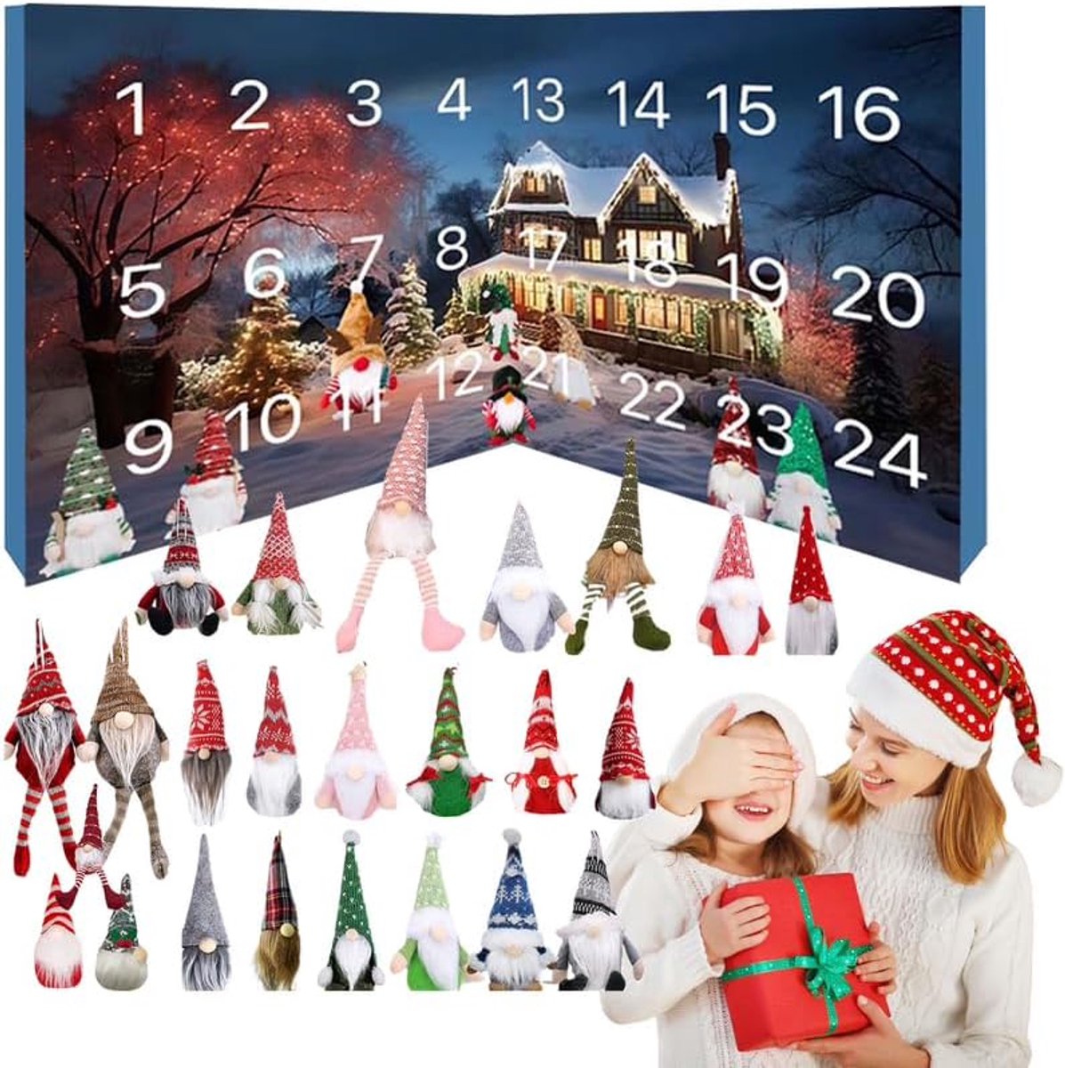 Kerst Adventskalender - Kabouter - 24-Daagse Kerstadventskalender - Met 24 Kabouters - Gevulde Pluche voor Kerst - Kerstdecoratie Kabouter - Kerstmis Adventskalender Countdown