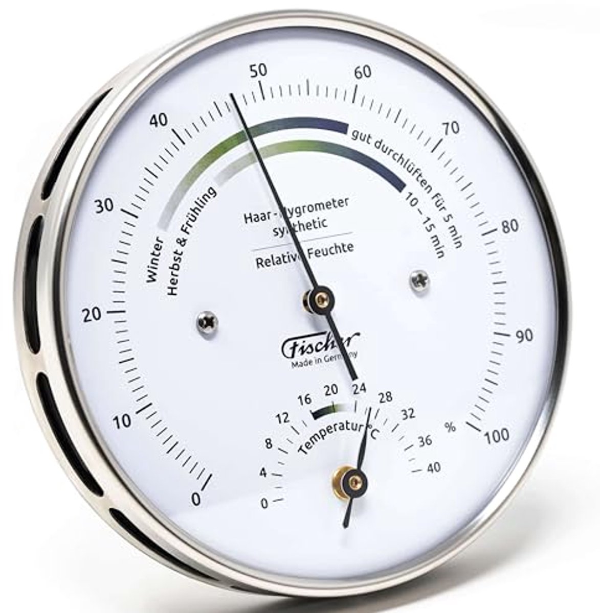 Hygrometer en Thermometer voor Woonklimaat - Nauwkeurige Luchtvochtigheidsmeter en Kamerthermometer - Roestvrij Staal 103 mm