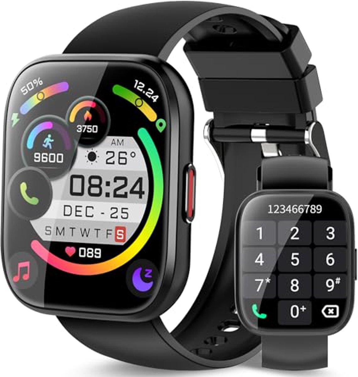 Smartwatch met 1,85 inch touchscreen en 112 sportmodi voor Android en iOS