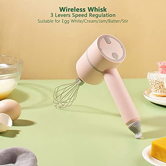 Draadloze Elektrische Handmixer met Roestvrijstalen Garde - Multifunctionele Staafmixer in Roze van Merkloos — afbeelding 2