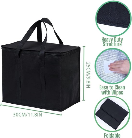 Geïsoleerde tas - lunchtas - picknicktas - opvouwbare koeltas - waterdicht en geïsoleerd - herbruikbaar - geschikt voor boodschappen doen, reizen, picknicks, barbecues en kamperen (17L - zwart) van Merkloos — afbeelding 5