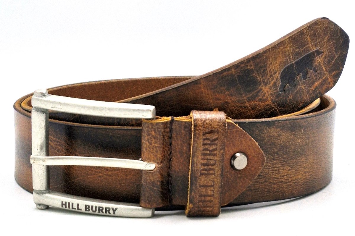 HillBurry Leren Riem 4,5cm met Rustieke Gesp bruin - Maten: 90 - 95-100 - 105-110-115cm (ook zelf eenvoudig korter te maken ivm schroef bij de gesp)