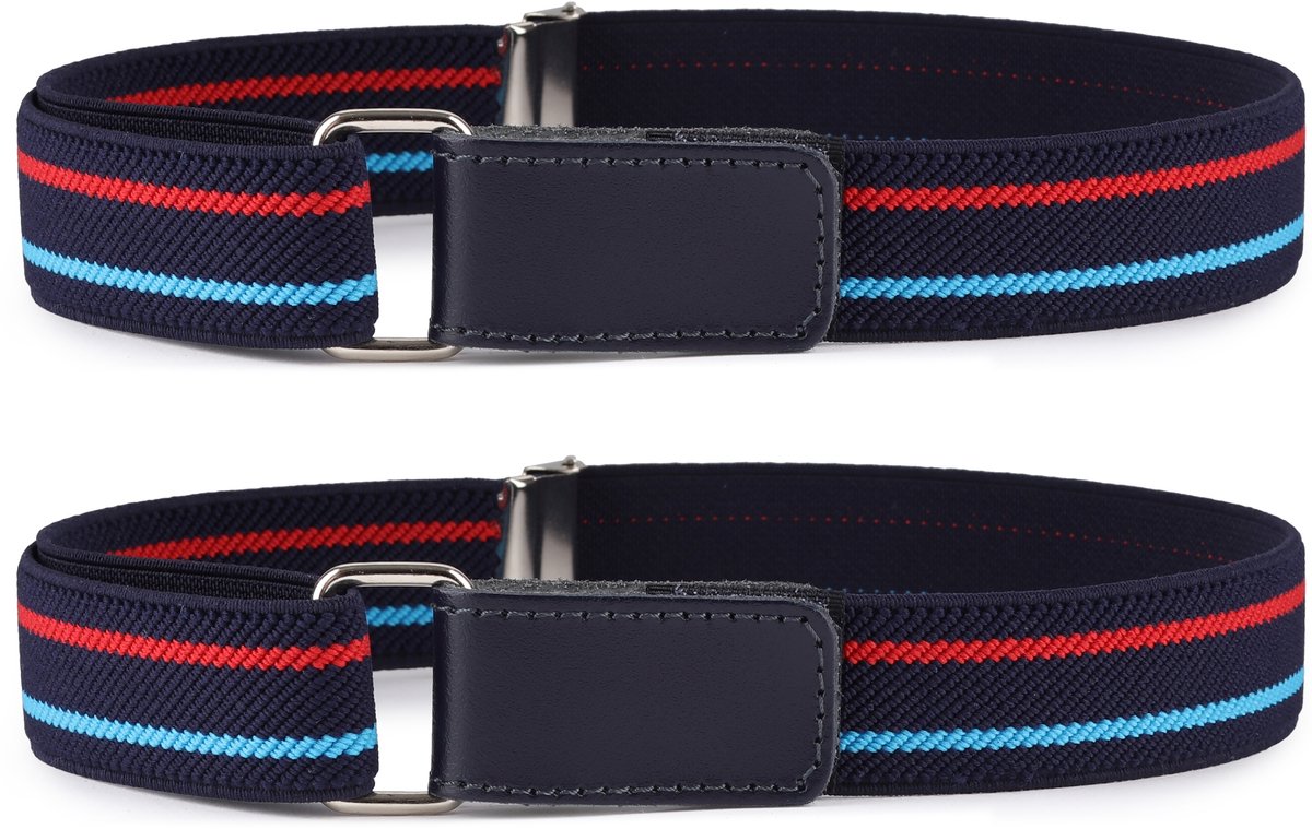 2x Ladeheid kinderriem elastische riem 1-6 jaar 34-65 cm P15 (donkerblauw/turkoois/rood, 1-6 jaar)